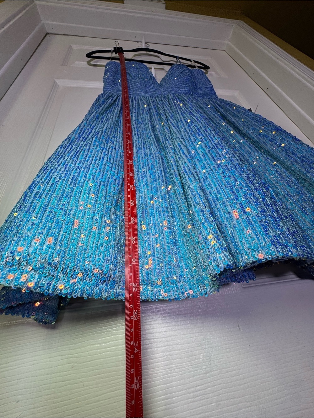 B Darlin Sky Blue Sequin Spaghetti Strap Party Dress - Picture 10 of 11
